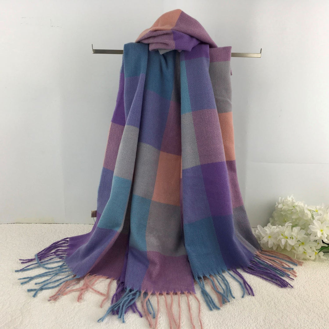 Fine Tassel Tartan Check Scarf | Lilac