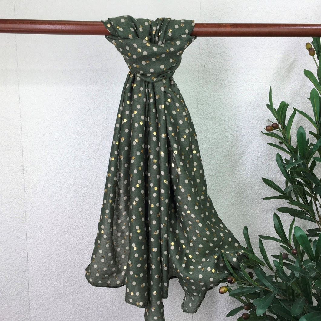 Polka Dot & Gold Spot Scarf | Green