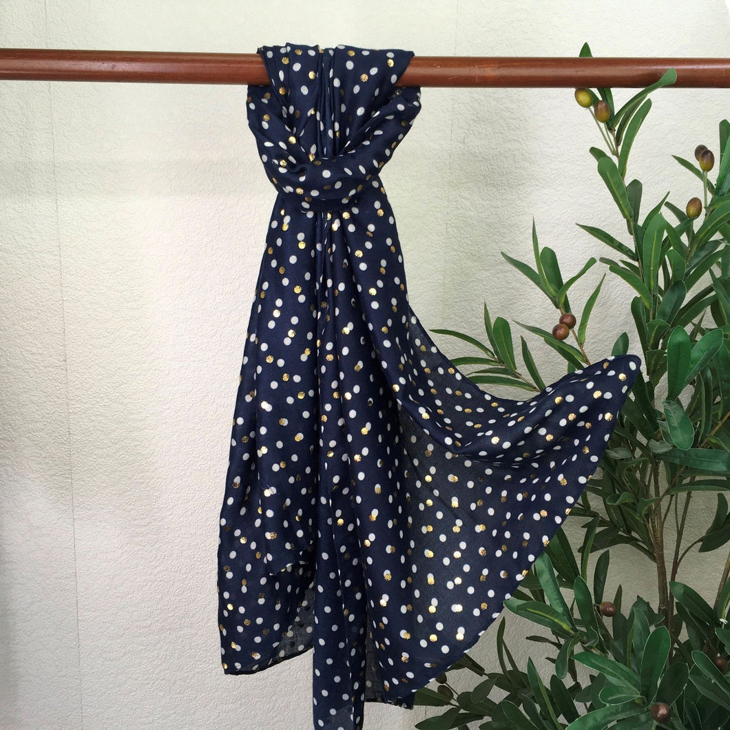 Polka Dot & Gold Spot Scarf | Navy