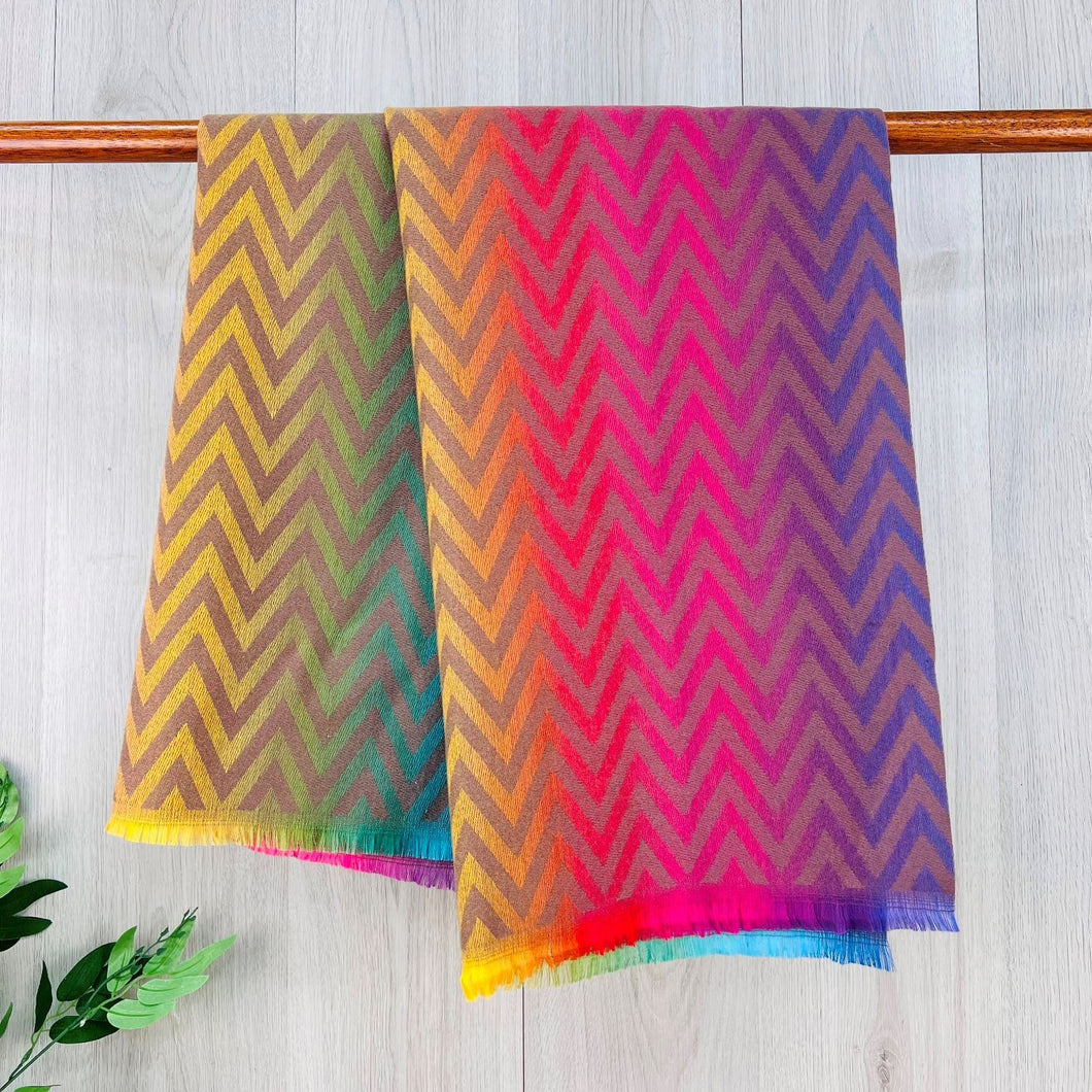 Reversible Zig Zag Print Warm Scarf | Rainbow