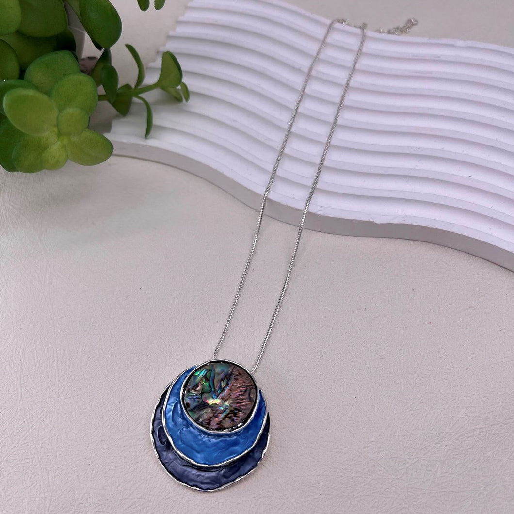 Two Tone Enamel Short Statement Necklace | Blue
