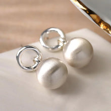 Load image into Gallery viewer, Worn Silver Hoop &amp; Ball Drop Earring
