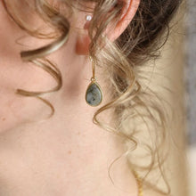Load image into Gallery viewer, Fine Hoop &amp; Agate Teardrop Earrings
