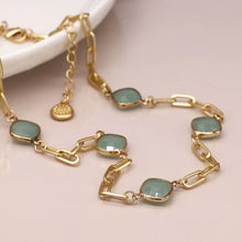 Load image into Gallery viewer, Gold Necklace With Aqua Stones
