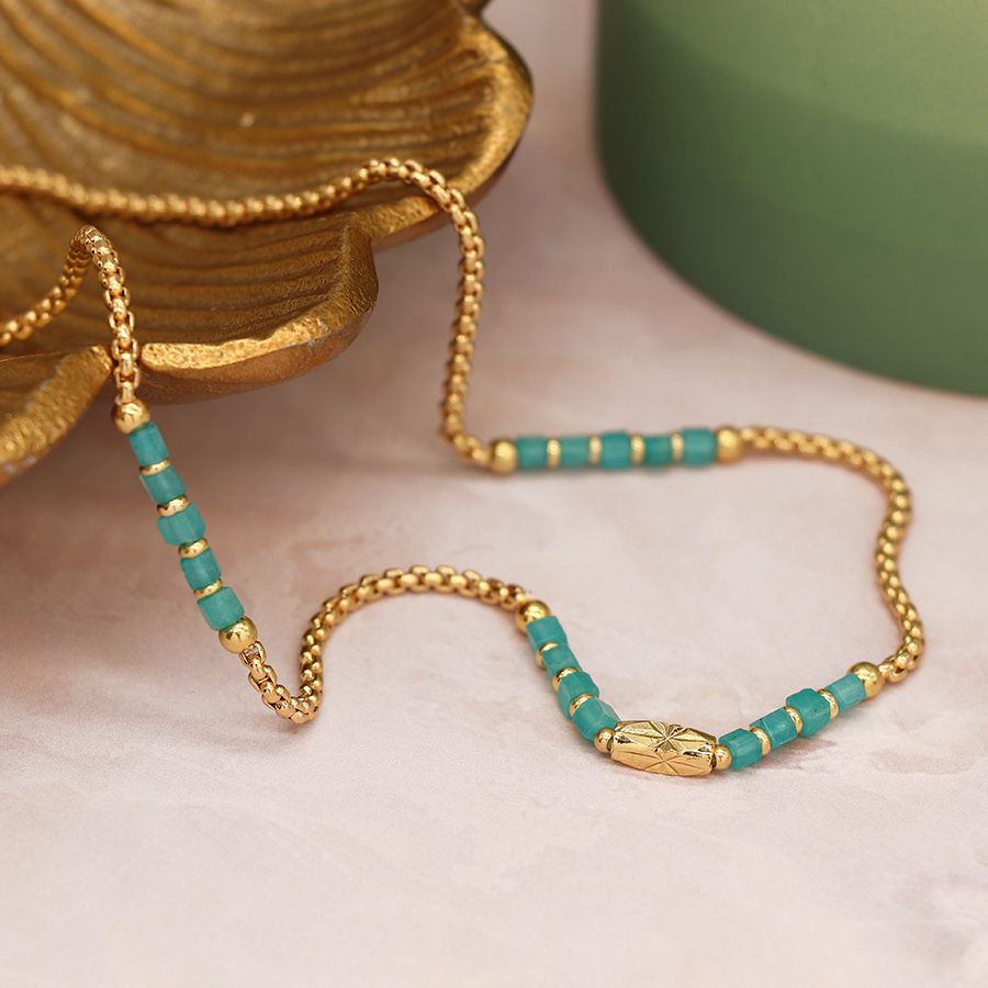 Chain & Aqua Bead Necklace | GP