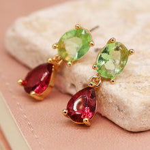 Load image into Gallery viewer, Double Drop Pink &amp; Green Crystal Earrings
