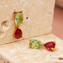 Load image into Gallery viewer, Double Drop Pink &amp; Green Crystal Earrings
