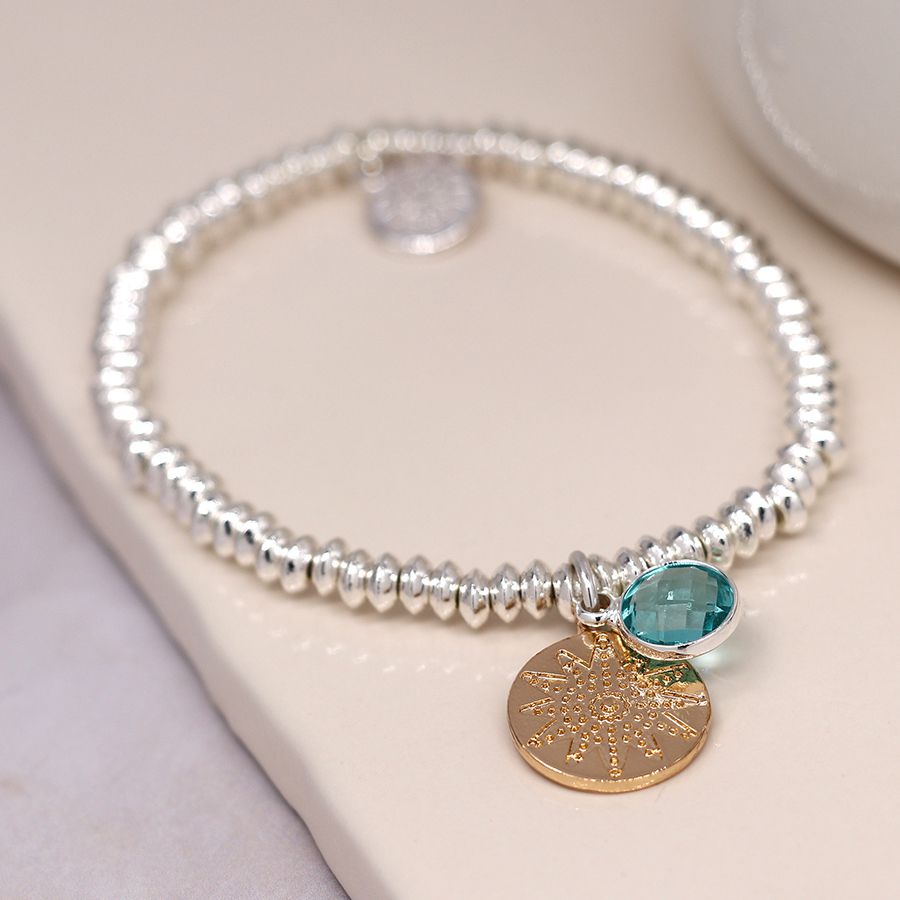 Aqua & Silver Beaded Bracelet