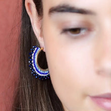 Load image into Gallery viewer, Blue Mix Beaded Fan Hoop Earring
