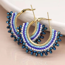 Load image into Gallery viewer, Blue Mix Beaded Fan Hoop Earring
