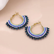 Load image into Gallery viewer, Blue Mix Beaded Fan Hoop Earring
