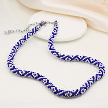 Load image into Gallery viewer, Blue Mix Diamond Pattern Beaded Necklace
