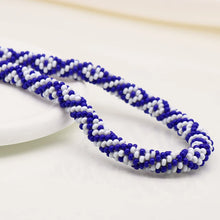 Load image into Gallery viewer, Blue Mix Diamond Pattern Beaded Necklace
