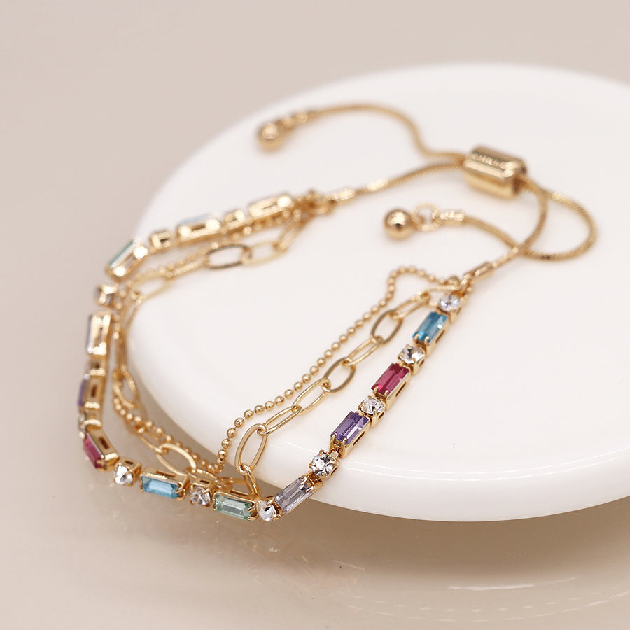 Multicoloured Crystal & Chain Bracelet