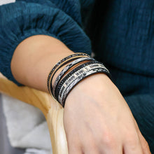 Load image into Gallery viewer, Black &amp; Grey Mix Faux Snake Magnetic Bracelet
