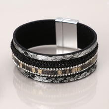 Load image into Gallery viewer, Black &amp; Grey Mix Faux Snake Magnetic Bracelet
