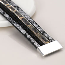 Load image into Gallery viewer, Black &amp; Grey Mix Faux Snake Magnetic Bracelet
