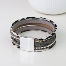 Load image into Gallery viewer, Animal Print &amp; Crystal Multi Layered Magnetic Bracelet
