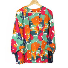 Load image into Gallery viewer, Teal &amp; Orange Mix Bold Flower Print Kimono
