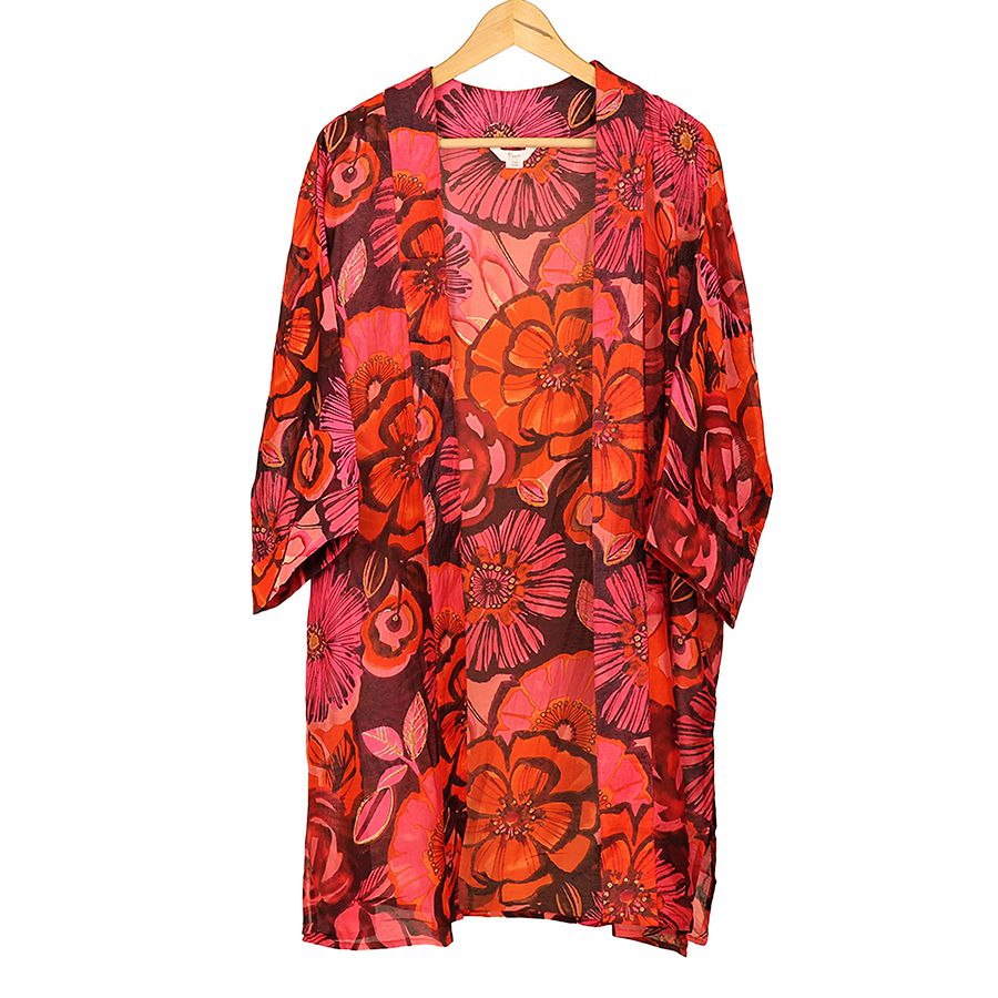 Longer Length Red Mix Floral Print Kimono