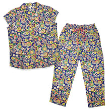Load image into Gallery viewer, Blue &amp; Yellow Retro Flower Print Pyjamas
