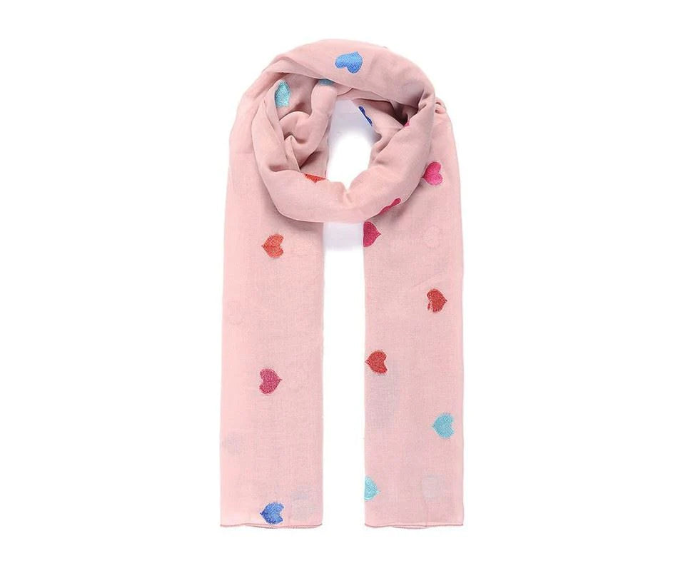 Pink Small Heart Embroidered Scarf