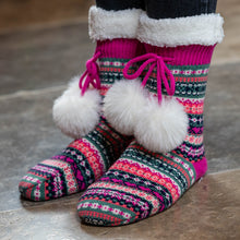 Load image into Gallery viewer, Bright Pink Fair Isle Sherpa Slipper Socks
