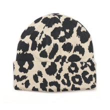 Load image into Gallery viewer, Oatmeal &amp; Black Abstract Animal Print Beanie Hat
