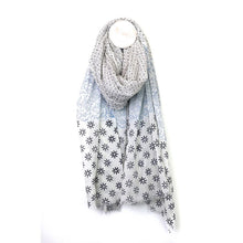 Load image into Gallery viewer, White Cotton Scarf With Multi Block Print In Blue &amp; Taupe
