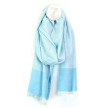 Load image into Gallery viewer, White Viscose Scarf With Fine Aqua Stripes
