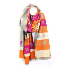 Load image into Gallery viewer, Pink &amp; Orange Mix Reversible Star Print Scarf

