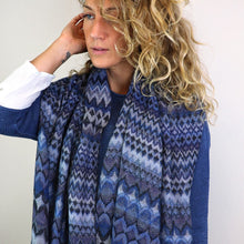 Load image into Gallery viewer, Navy Mix Fairisle Zig-Zag Stripe Scarf
