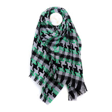 Load image into Gallery viewer, Green &amp; Black Dogtooth Woven Scarf
