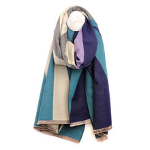 Load image into Gallery viewer, Teal &amp; Navy Mix Colour Block Scarf
