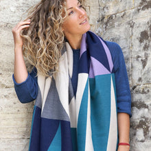 Load image into Gallery viewer, Teal &amp; Navy Mix Colour Block Scarf
