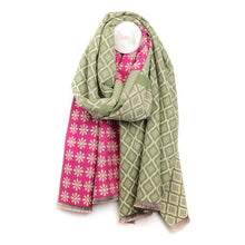 Load image into Gallery viewer, Pink &amp; Green Mix Jacquard Tile Print Scarf
