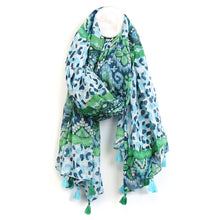 Load image into Gallery viewer, Cotton Scarf With Aqua Mix Camo Print
