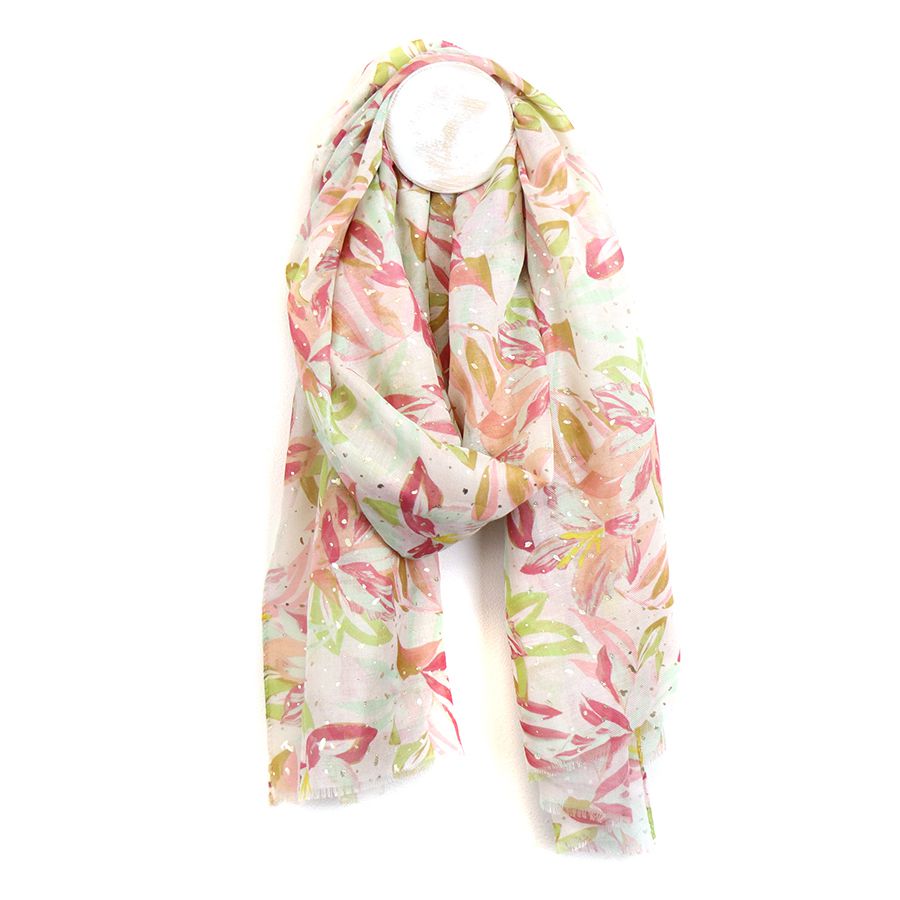 Recycled Pastel Mix Lily Print Metallic Scarf
