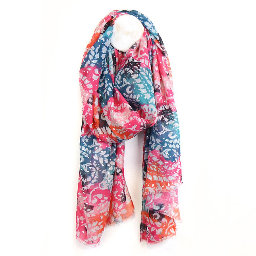 Recycled Pink & Blue Mix Paisley Print Scarf