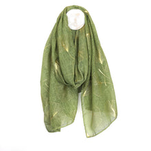 Load image into Gallery viewer, Recycled Green &amp; Rose Gold Ginko Print Scarf
