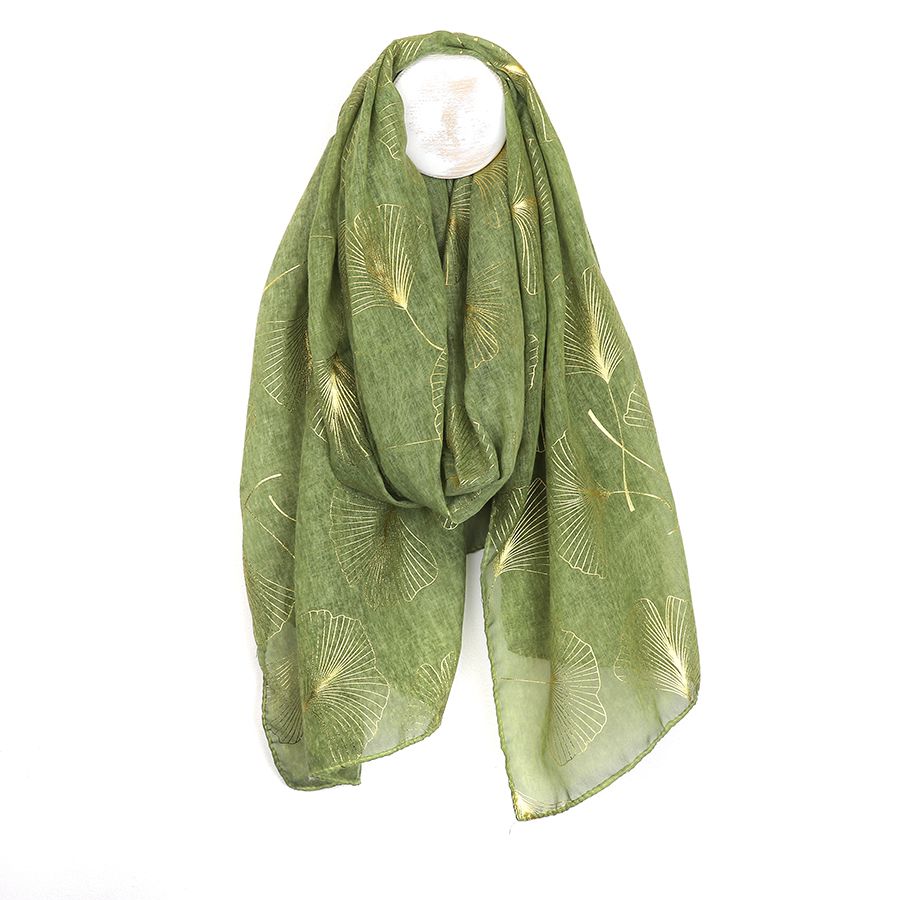 Recycled Green & Rose Gold Ginko Print Scarf