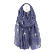 Load image into Gallery viewer, Recycled Blue &amp; Rose Gold Ginko Print Scarf
