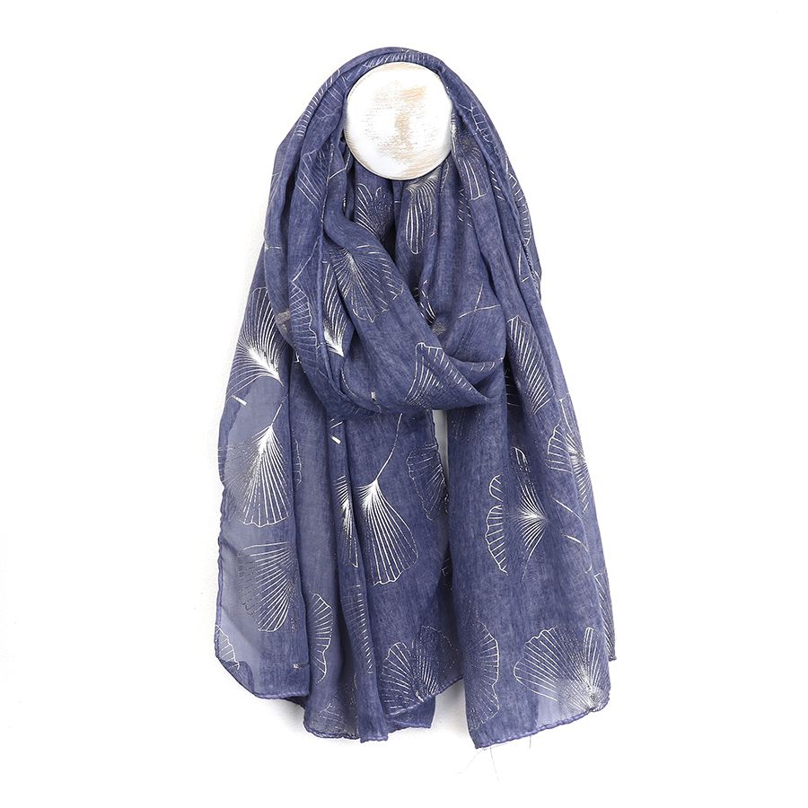 Recycled Blue & Rose Gold Ginko Print Scarf