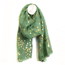 Load image into Gallery viewer, Recycled Green &amp; Metallic Rose Gold Large Speckled Print Scarf
