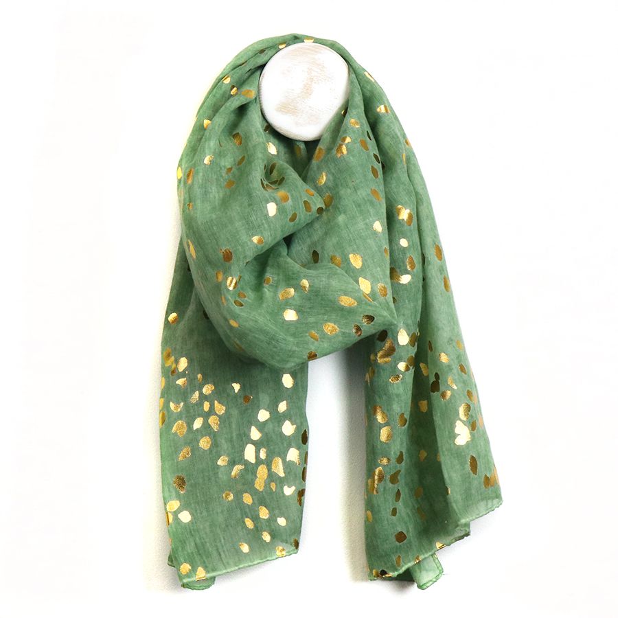 Recycled Green & Metallic Rose Gold Large Speckled Print Scarf