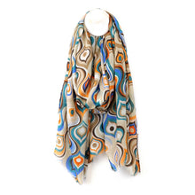 Load image into Gallery viewer, Blue &amp; Orange Mix Retro Wave Print Scarf

