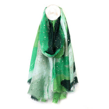 Load image into Gallery viewer, Green Colour Wash &amp; Metallic Print Scarf
