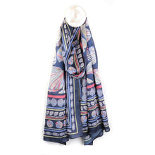Load image into Gallery viewer, Silky Blue &amp; Coral Shell Print Scarf
