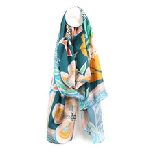 Load image into Gallery viewer, Silky Marine &amp; Mustard Print Scarf
