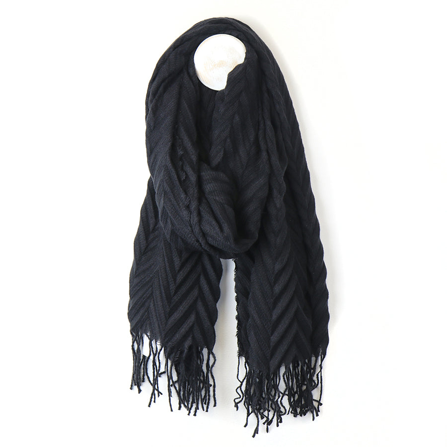 Dark Charcoal Herringbone Pleat Scarf